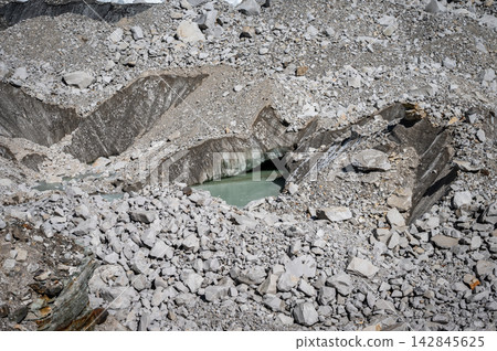 Scenery view of freshwater pool appears becaused of Khumbu glacier melting. Climate change is causing the highest glacier on Mount Everest to melt at a rapid pace. Scenery view of freshwater pool appears becaused of Khumbu glacier melting. Climate change is causing the highest glacier on Mount Everest to melt at a rapid pace. 142845625