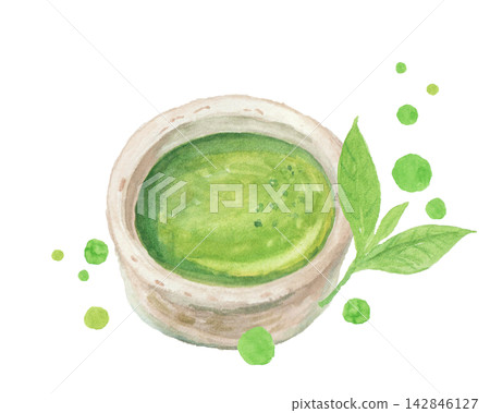 用水彩繪製的抹茶圖案。 142846127