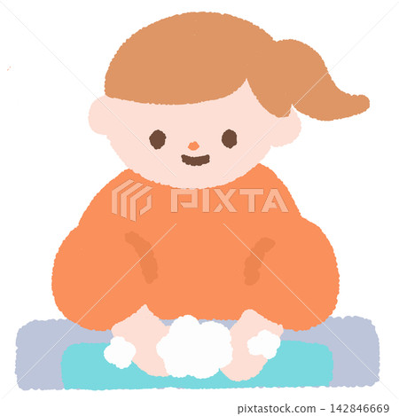 Illustration of a girl washing her hands 142846669