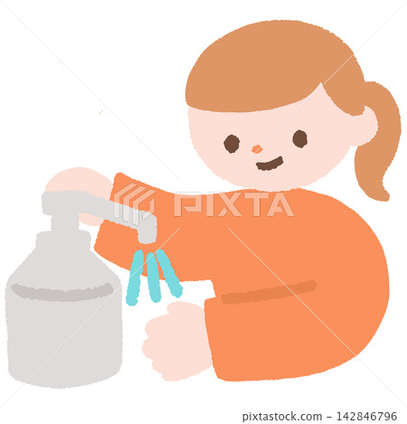 Illustration of a girl disinfecting Illustration of a girl disinfecting 142846796