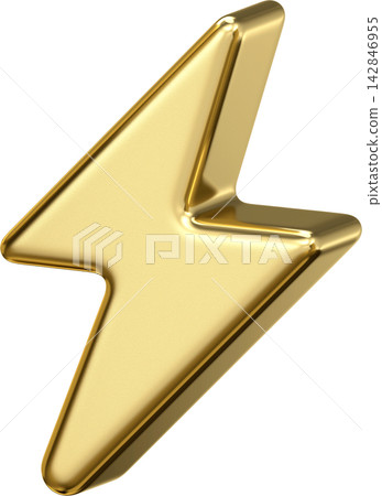 Gold metallic lightning bolt icon for high voltage electricity and power energy Gold metallic lightning bolt icon for high voltage electricity and power energy 142846955
