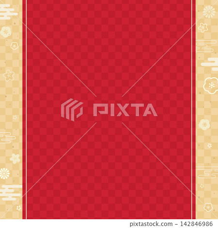 Japanese-style rectangular frame with checkered and floral patterns 2_square Japanese-style rectangular frame with checkered and floral patterns 2_square 142846986