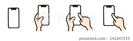 A set of simple illustrations of hands operating a smartphone. A set of simple illustrations of hands operating a smartphone. 142847255