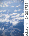 Aerial photography location of a coastal river mouth and clouds viewed from above. 142847344