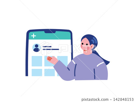 Illustration of a woman operating a smartphone Illustration of a woman operating a smartphone 142848153