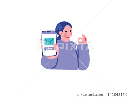 Illustration of a woman operating a smartphone Illustration of a woman operating a smartphone 142848154