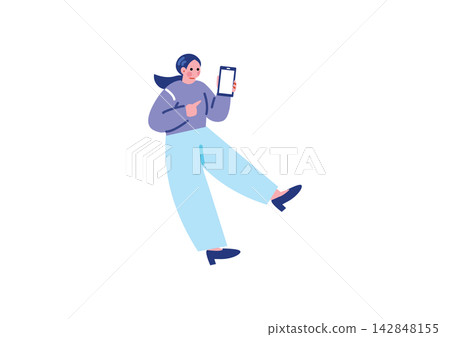 Illustration of a woman operating a smartphone Illustration of a woman operating a smartphone 142848155