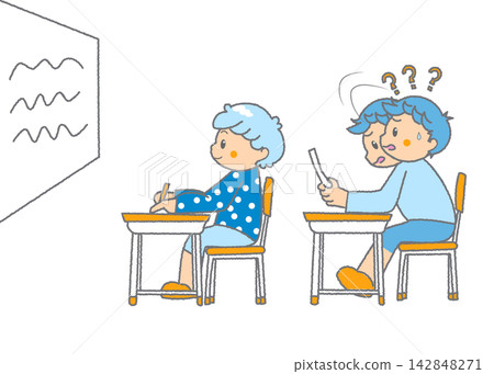 An illustration of a child who is anxious because they don't understand the lesson. An illustration of a child who is anxious because they don't understand the lesson. 142848271