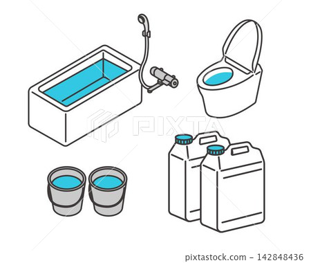 Vector illustrations related to water supply for daily life during disasters. Vector illustrations related to water supply for daily life during disasters. 142848436