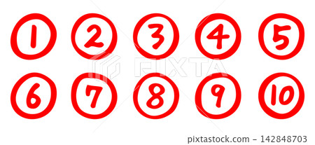 Simple and easy-to-use handwritten circled number design material - red Simple and easy-to-use handwritten circled number design material - red 142848703