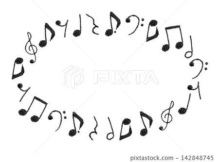 [Horizontal frame of musical notes] Hand-embroidered illustration material 142848745