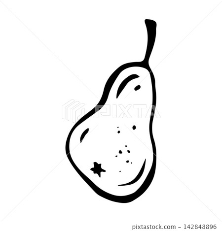 Pear. Isolated vector EPS object. Line art hand drawn illustration in black ink. Cottagecore. Outline sketch fall fruit for coloring, postcard, design farm produce, autumn harvest, season market. Pear. Isolated vector EPS object. Line art hand drawn illustration in black ink. Cottagecore. Outline sketch fall fruit for coloring, postcard, design farm produce, autumn harvest, season market. 142848896