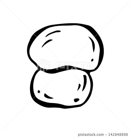 Boletus edulis mushroom. Isolated vector EPS. Graphic illustration hand drawn in black ink. Cottagecore, doodle. Outline sketch autumn food for coloring, invitation, design fall harvest, Line art. Boletus edulis mushroom. Isolated vector EPS. Graphic illustration hand drawn in black ink. Cottagecore, doodle. Outline sketch autumn food for coloring, invitation, design fall harvest, Line art. 142848898