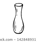 Flower ceramic vase for ornamental plants. Isolated vector EPS home elegant decor. Line art hand drawn illustration in black ink. Cottagecore, doodle. Outline sketch accessory for interior design. 142848931