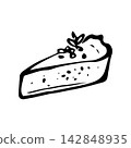 Slice of berry pie. Isolated vector EPS portion of cake. Line art hand drawn illustration in black ink. Cottagecore, doodle. Outline sketch of sweet pastries for menu, birthday, party and holiday. 142848935