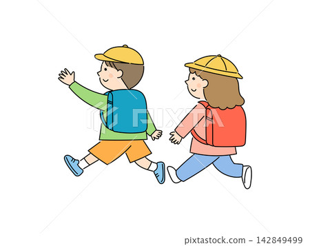 一名小學生背著書包行走的背影。 一名小學生背著書包行走的背影。 142849499