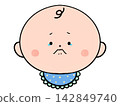 Illustration of a baby holding back crying 142849740