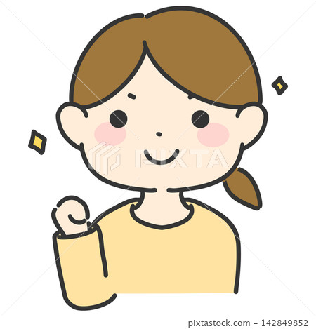 A hand-drawn vector illustration of a woman making a small fist pump; a simple female facial expression icon. A hand-drawn vector illustration of a woman making a small fist pump; a simple female facial expression icon. 142849852