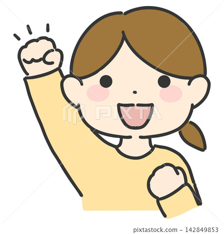 A hand-drawn vector illustration of a motivated woman with one hand raised; a simple female facial expression icon. A hand-drawn vector illustration of a motivated woman with one hand raised; a simple female facial expression icon. 142849853