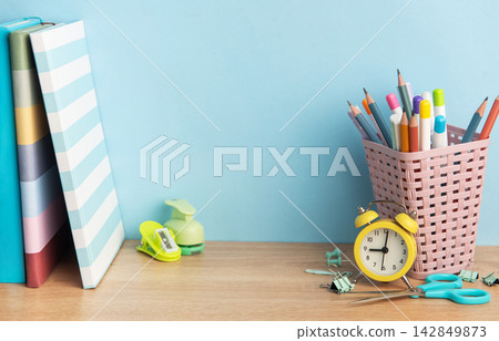 Back to school stationerystudy supplies on desk 142849873