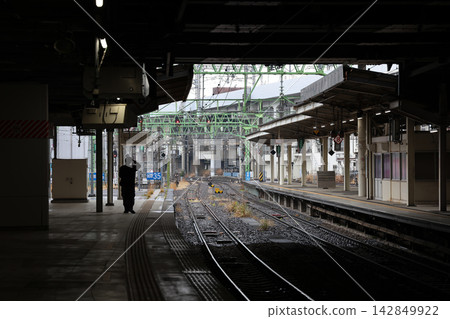Japan April 29 2026 Sendai Station railway tracks under covered platform Japan April 29 2026 Sendai Station railway tracks under covered platform 142849922