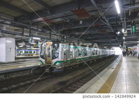 Japan April 29 2026 Local train at Sendai Station platform 142849924