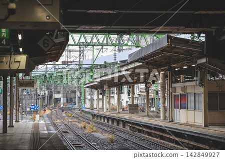 Japan April 29 2026 Sendai Station railway platforms with curved tracks 142849927