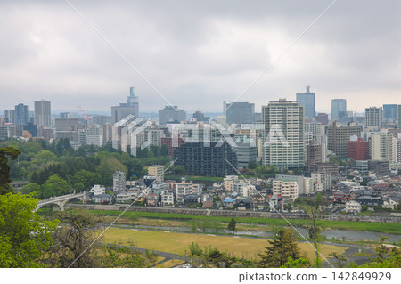 Japan April 29 2026 Sendai skyline under overcast sky panorama Japan April 29 2026 Sendai skyline under overcast sky panorama 142849929