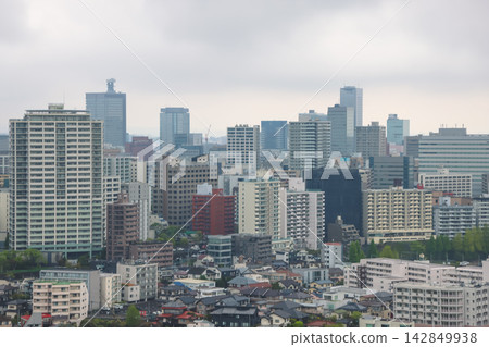 Japan April 29 2026 Sendai skyline under overcast sky panorama Japan April 29 2026 Sendai skyline under overcast sky panorama 142849938