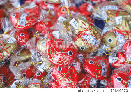 Japan April 29 2026 Red and gold fish charms Japanese souvenirs Japan April 29 2026 Red and gold fish charms Japanese souvenirs 142849970