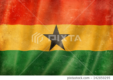 Old vintage flag of Ghana, worn and stained Old vintage flag of Ghana, worn and stained 142850295
