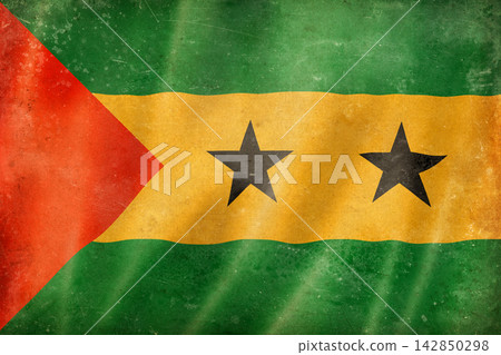 Old vintage flag of Sao Tome and Principe, worn and stained Old vintage flag of Sao Tome and Principe, worn and stained 142850298