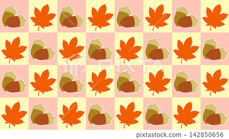 Maple leaf and acorn checkerboard pattern background Maple leaf and acorn checkerboard pattern background 142850656