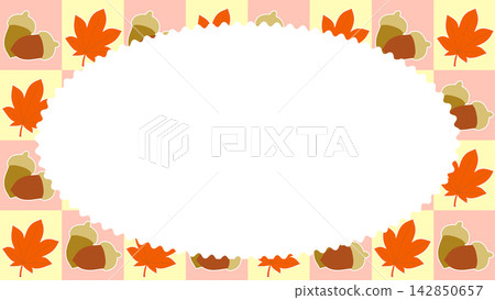 A frame with a checkerboard pattern of maple leaves and acorns. A frame with a checkerboard pattern of maple leaves and acorns. 142850657