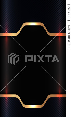Dark luxury background template with metallic gold curved border frame abstract carbon fiber texture red neon light effect high tech futuristic layout, mobile wallpaper vector banner design Dark luxury background template with metallic gold curved border frame abstract carbon fiber texture red neon light effect high tech futuristic layout, mobile wallpaper vector banner design 142850681