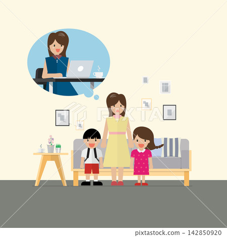 Single mom is dreaming about her job. Financial problem. Single mom is dreaming about her job. Financial problem. 142850920