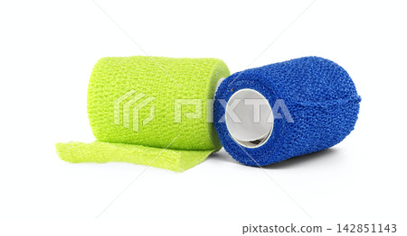 Two rolls of colorful cohesive elastic bandages for medical and athletic use Two rolls of colorful cohesive elastic bandages for medical and athletic use 142851143