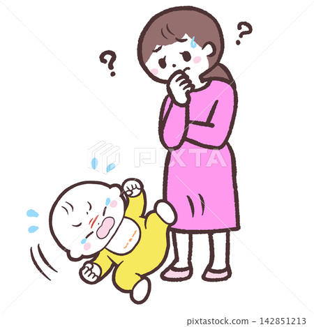 Illustration of a woman troubled by a crying baby 142851213