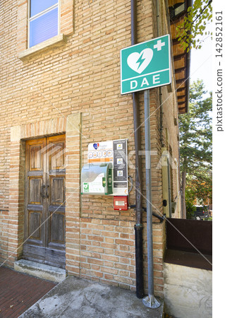 An AED device on the street in San Marino An AED device on the street in San Marino 142852161