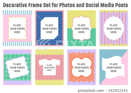 A set of frames incorporating colorful pop art elements, perfect for decorating photos and posting on social media. A set of frames incorporating colorful pop art elements, perfect for decorating photos and posting on social media. 142852241