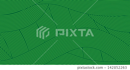 Green wavy farmland background with agriculture farm field seamless pattern. Wavy farm pattern of farmland or plantation green wavy grass of meadow and rice hills for farming landscape and agronomy 142852263