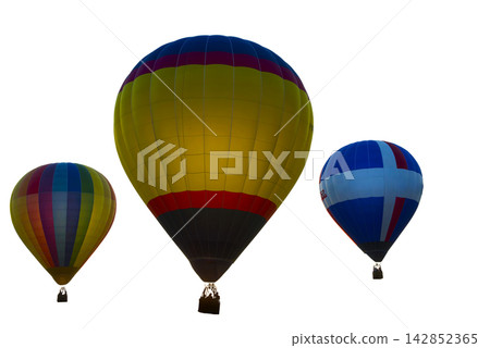Three colorful hot air balloons are floating Three colorful hot air balloons are floating 142852365