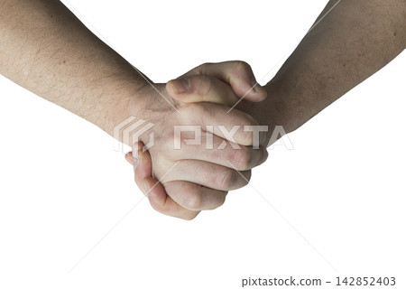 Two hands are interlocked with fingers crossed Two hands are interlocked with fingers crossed 142852403