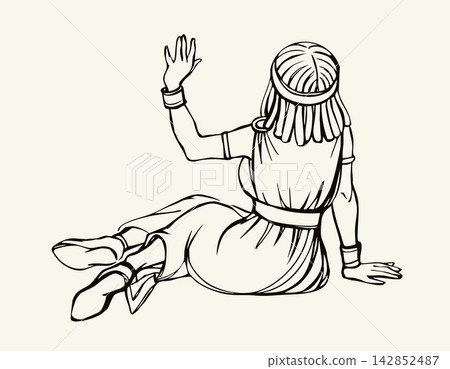 Vector drawing. Girl sitting on the floor Vector drawing. Girl sitting on the floor 142852487