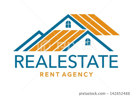 Apartment and real estate agency, residence building construction icon featuring overlapping house roofs, windows and bold typography. Emblem for professional rental and property services or agents Apartment and real estate agency, residence building construction icon featuring overlapping house roofs, windows and bold typography. Emblem for professional rental and property services or agents 142852488