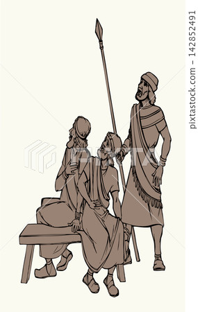 Vector drawing. Sitting men look at sky Vector drawing. Sitting men look at sky 142852491