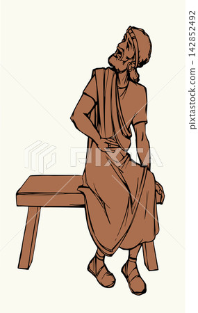 Vector drawing. Sitting men look at sky 142852492