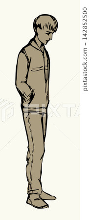Vector drawing. Boy looking down Vector drawing. Boy looking down 142852500