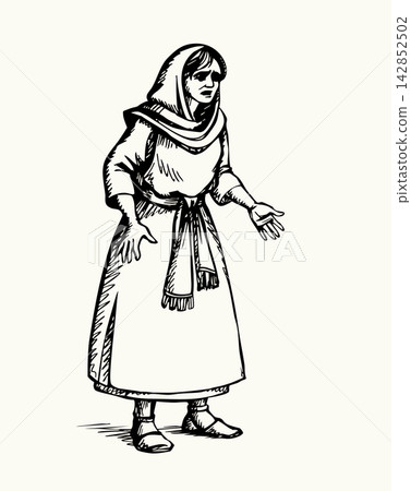 Vector drawing. Ancient woman looking with surprise Vector drawing. Ancient woman looking with surprise 142852502