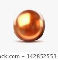 Glossy 3D copper metal ball with vibrant golden highlight and soft drop shadow. Realistic bubble glossy chrome sphere for luxury product advertising, UI button design and jewelry branding 142852553
